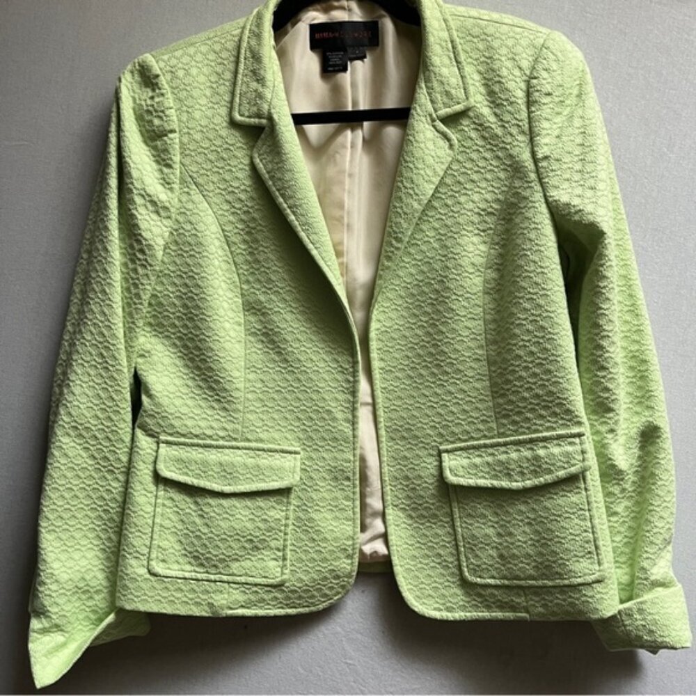 Nina Mclemore textured apple green cuffed silk lined blazer Sz 4